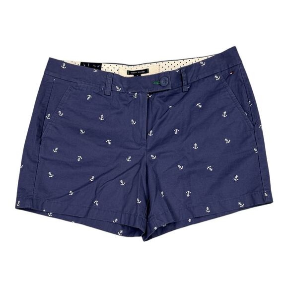 NWT Tommy Hilfiger Blue Printed Anchor Shorts Women’s Size 12 Preppy 4” Inseam - Picture 2 of 9